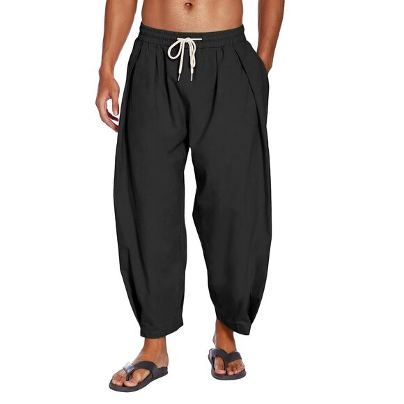 COOFANDY Other - Men's Cotton Linen Harem Pants Drawstring Casual Cropped Trousers